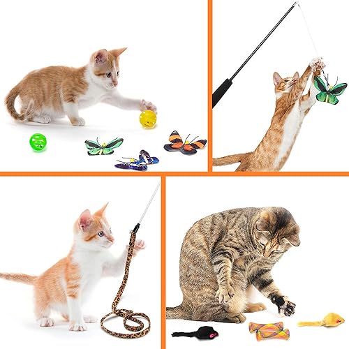 Miniatura 5 de AWOOF Juego de juguetes de mariposa para gatos, varita de gato con hierba gatera arrugada realista, juguetes para gatitos con varita interactiva