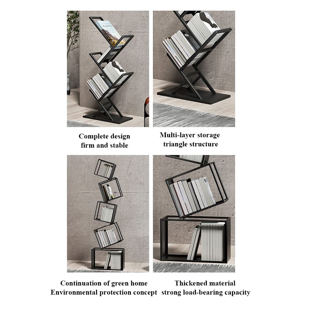 Librería de pie para árbol, estantería de Metal, estantería Abierta con estantes de Almacenamiento, gabinete de Esquina para Sala de Estar, Estudio y Oficina (Dorado)