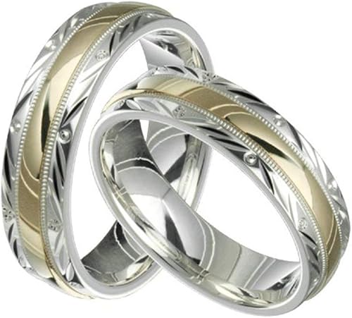 Alain Raphael Juego de anillos de boda de plata de ley de 2 tonos y oro amarillo de 10 quilates de 0236in de ancho para él y ella