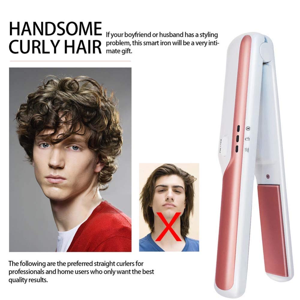 Piastra per Capelli Mini Arricciacapelli Lron: Ferro per Capelli in Ceramica 2 in 1 Tenaglie per Arricciacapelli in Ferro Piatto Ricaricabile USB Doppia Tensione Temperatura Regolabile,Pink