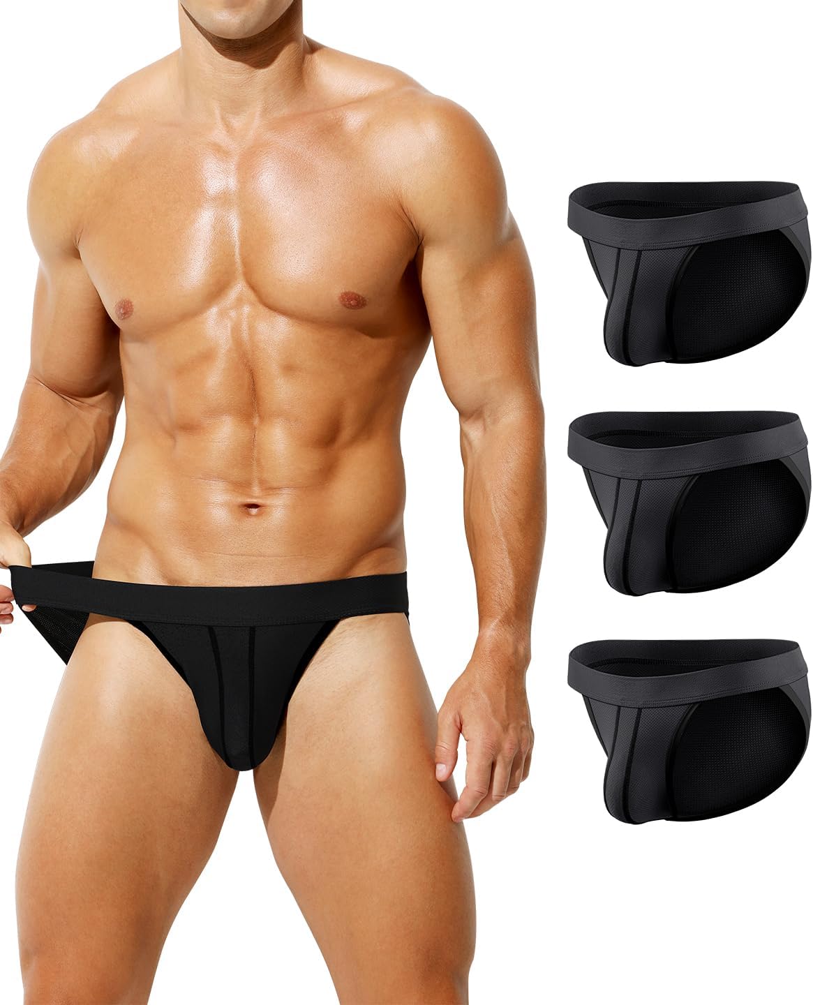Arjen Kroos Mens Briefs Breathable Sexy Mesh Briefs Underwear Low Rise Underpants Wicking-Moisture Underwear 3 Pack