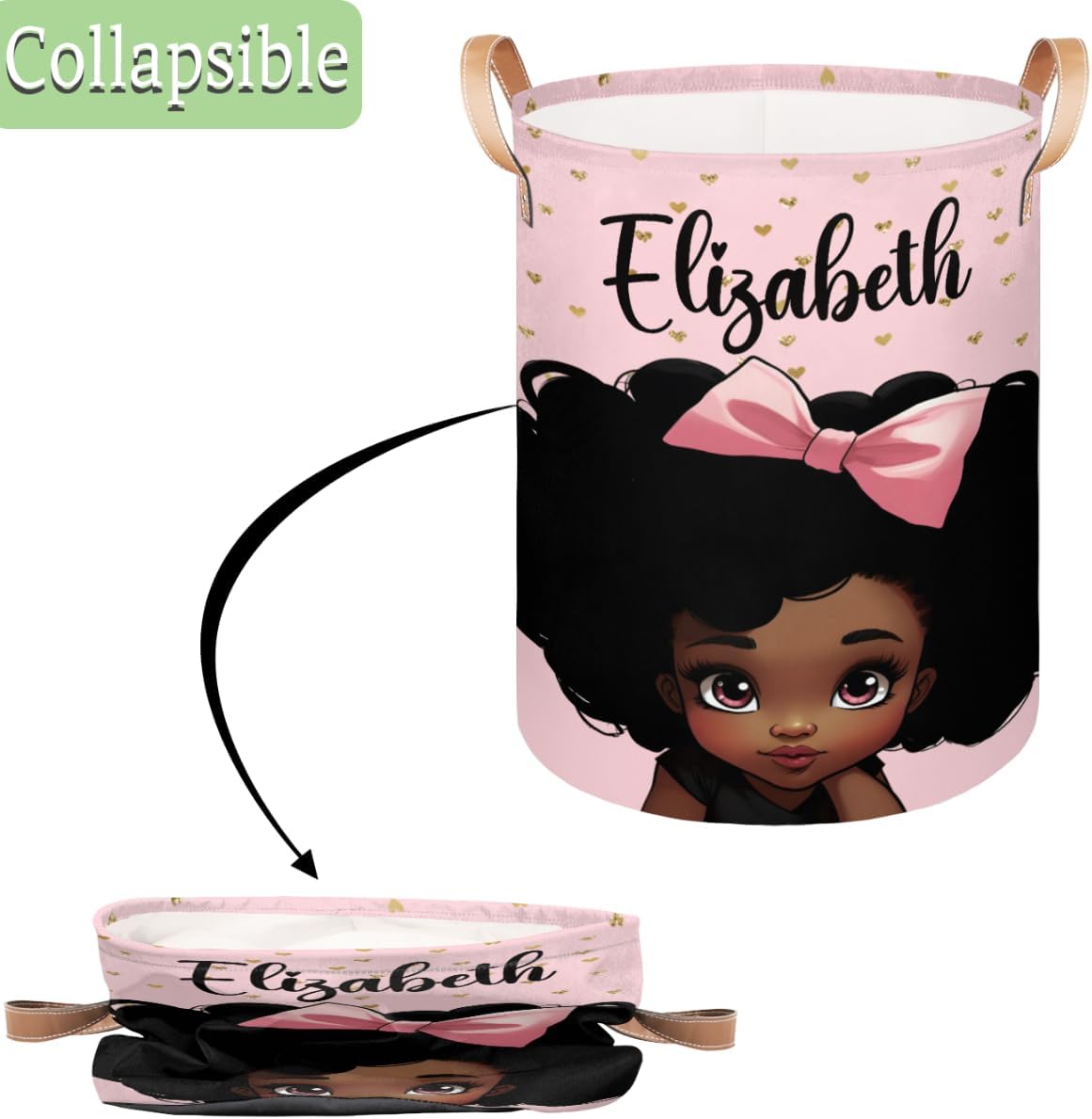 Personalized Laundry Basket, Custom Gift Laundry Hamper, Collapsible Nursery Waterproof Laundry Baskets, Dirty Clothes Toy Hamper with Handles Pink Princess Girl