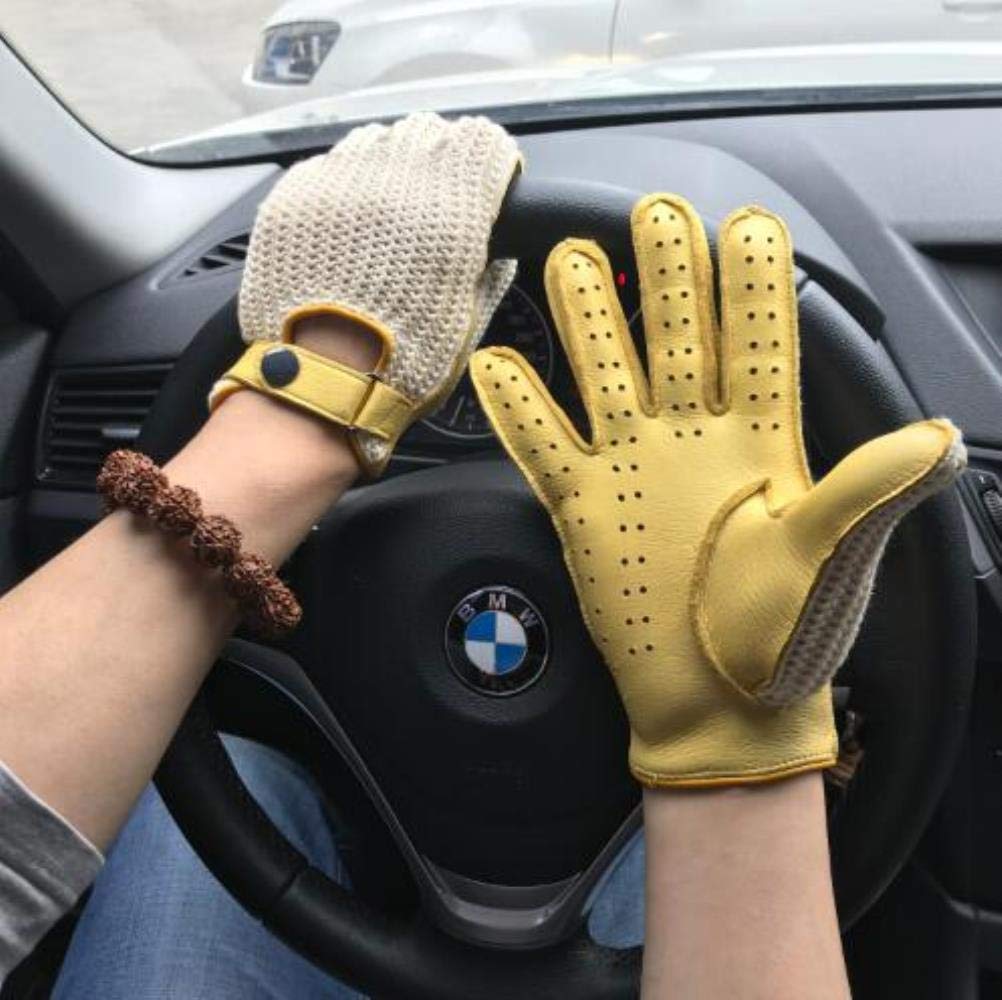 LAGEDOUDING Man Goatskin Gloves Knitted + Leather Gloves Male Breathable Unlined Locomotive Driving Gloves Men Leather Gloves