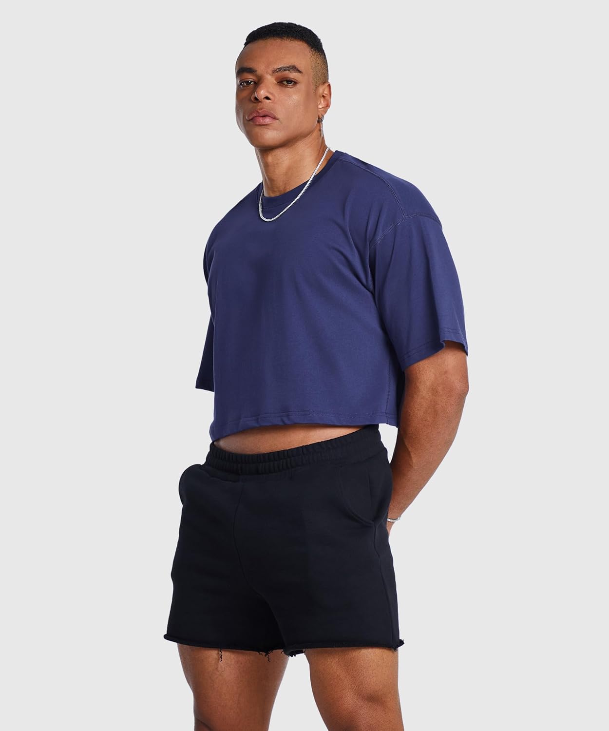 Ouber Men's Short Sleeve Crew Crop T Shirts Cotton Muscle Bodybuilding Shirts - Image 6