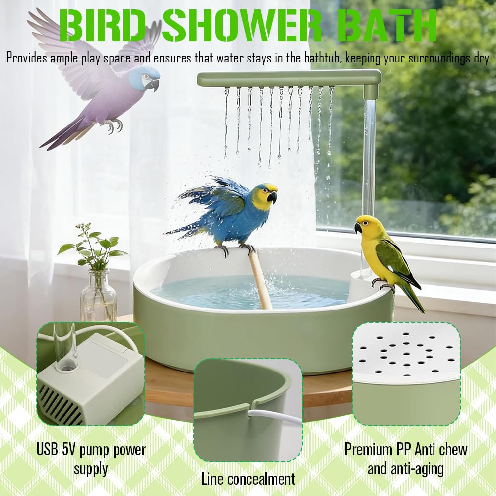 Baño Automático para Pájaros, Bañera de Agua Circulante Automática para Aves Domésticas, Ducha para Loros, Accesorio de Fuente para Jaula Periquitos Agapornis Cacatúa y Cotorra
