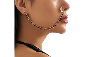 Adjustable Non-Pierced Beaded Nose Ring with Chain to Stylishly Connect to Your Ear