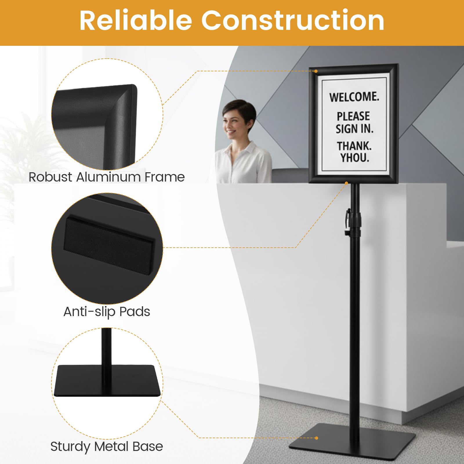 GIANTEX Supporto per poster A4, set di 2 espositori con rotazione a 360°, altezza regolabile 74-118 cm, base ponderata, pannello per menu, matrimonio, ristorante (nero, 2)