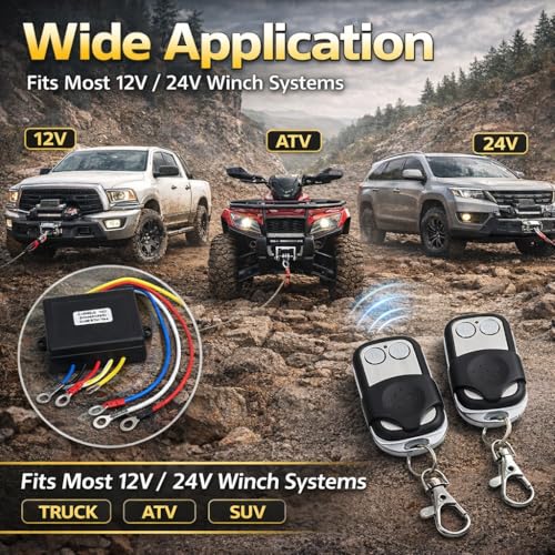 Image of KIMISS Wireless Winch Remote Control Kit, 12V 24V Universal Winch Wireless Remote Control Switch Receiver Kit for Truck ATV SUV
