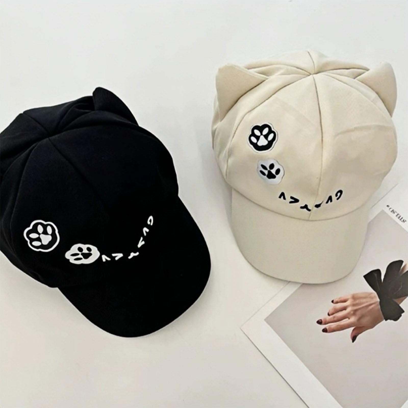 Elegante gorra de béisbol con orejas de gato en 3D, ajustable, diseño de anime, de algodón, resistente al sol, para mujeres y niñas, protección solar, todos a juego — view 3