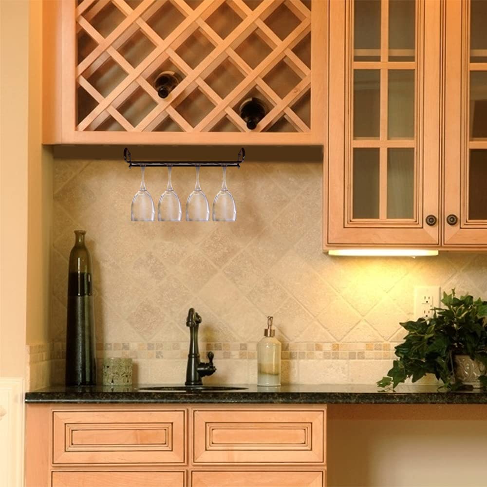 Support Verre Suspendu Sous Armoire - 2 Pièces Noir - Porte-Verres à Vin Et Cocktail