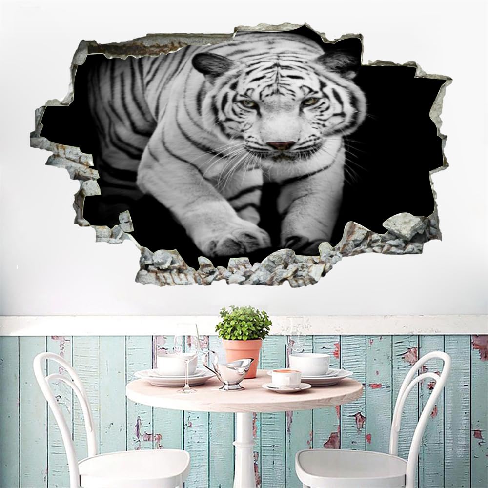Pegatinas De Pared Rota 3D Tigre Arte Mural De La Pared Animal Calcomanía De Pared De Fondo De Sala De Estar Para Dormitorio Infantil, Decoración Del Hogar Extraíble