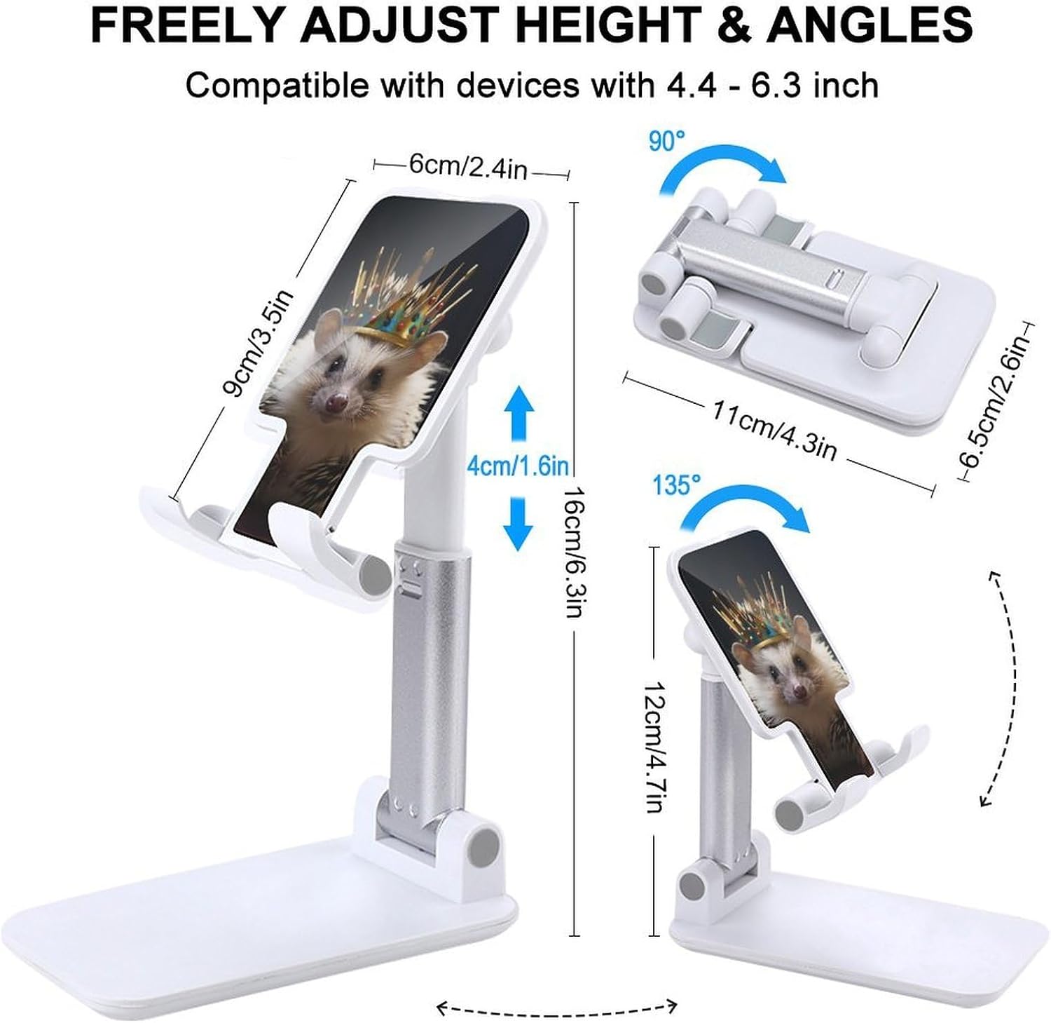 Crown with Hedgehog Foldable Phone Stand for Desk Taller Stand image 2
