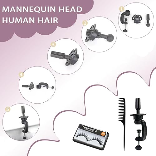 Miniatura 6 de Cabeza de maniquí 100% cabello humano para práctica de peinado 66-71 cm de cabello liso, cabeza de entrenamiento para estudiantes y profesionales de