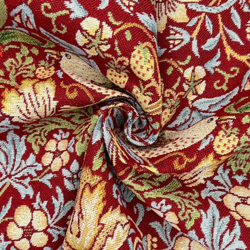 Tissu voleur de fraises bordeaux au mètre pour rideaux et coussins