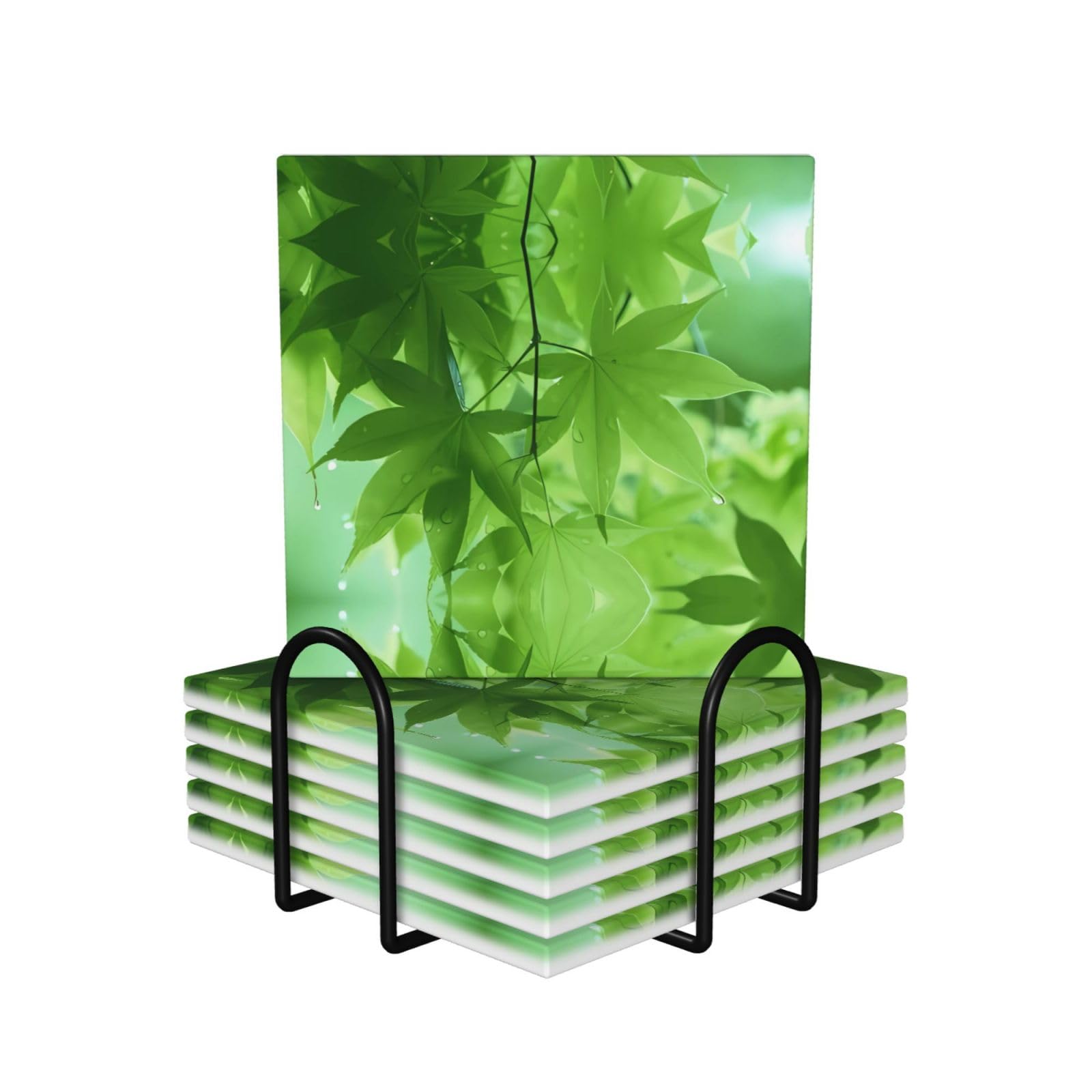 Dessous de verre céramique feuille verte anti-tache et anti-rayure avec fond liège protecteur