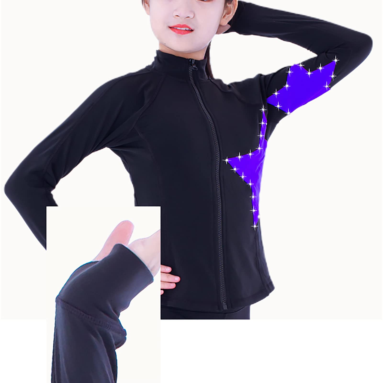 Songyi Kombinezon do łyżwiarstwa figurowego dla dorosłych i dzieci, kurtka do jazdy na łyżwach, treningowa odzież sportowa (rozmiar: S, kolor: fioletowy-spandex)