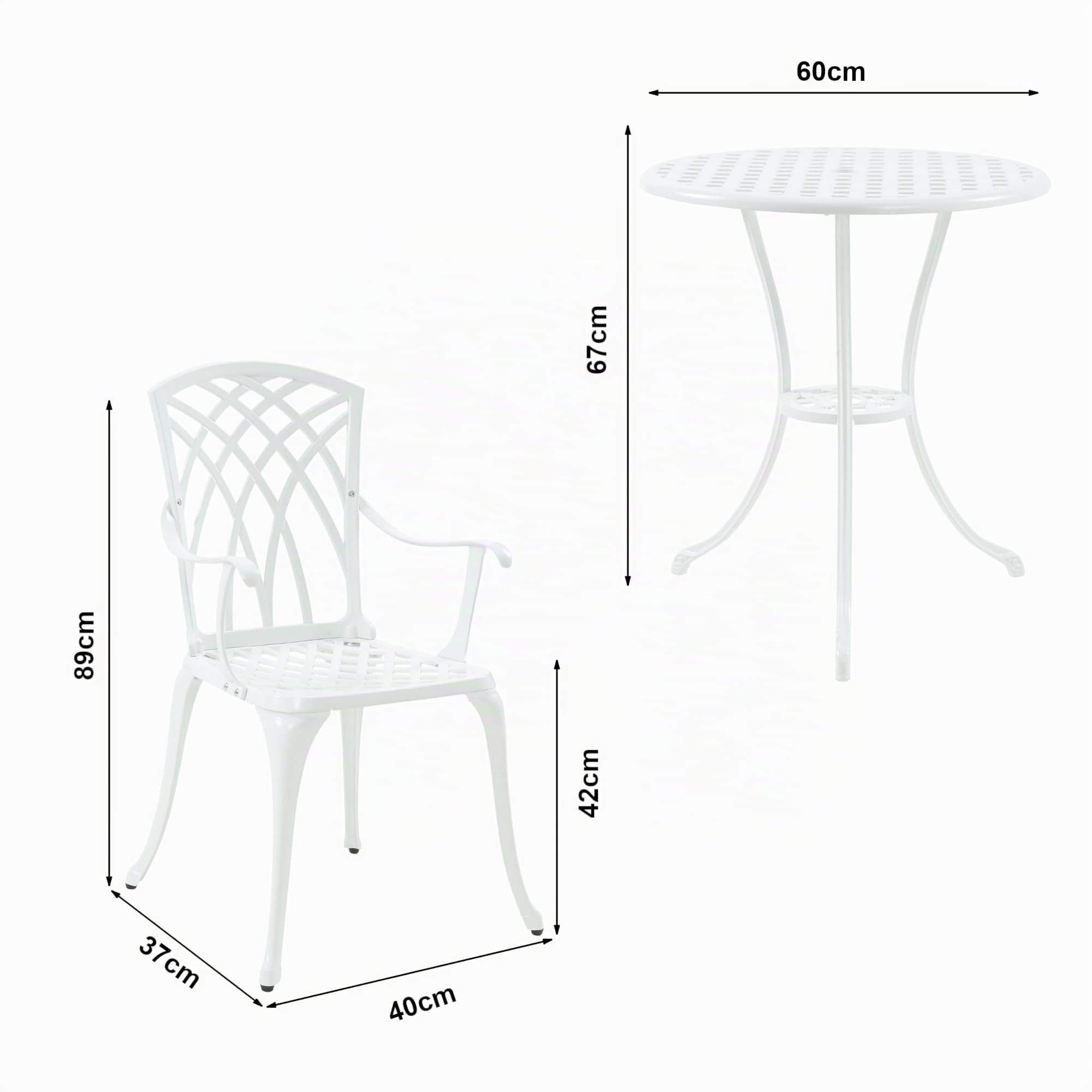casa.pro Set Bistró de 3 Piezas Vena Conjunto de 1 Mesa con Abertura para Sombrilla y 2 Sillas Juego de Muebles de Exterior Terraza Jardín Patio Balcón Aluminio - Blanco