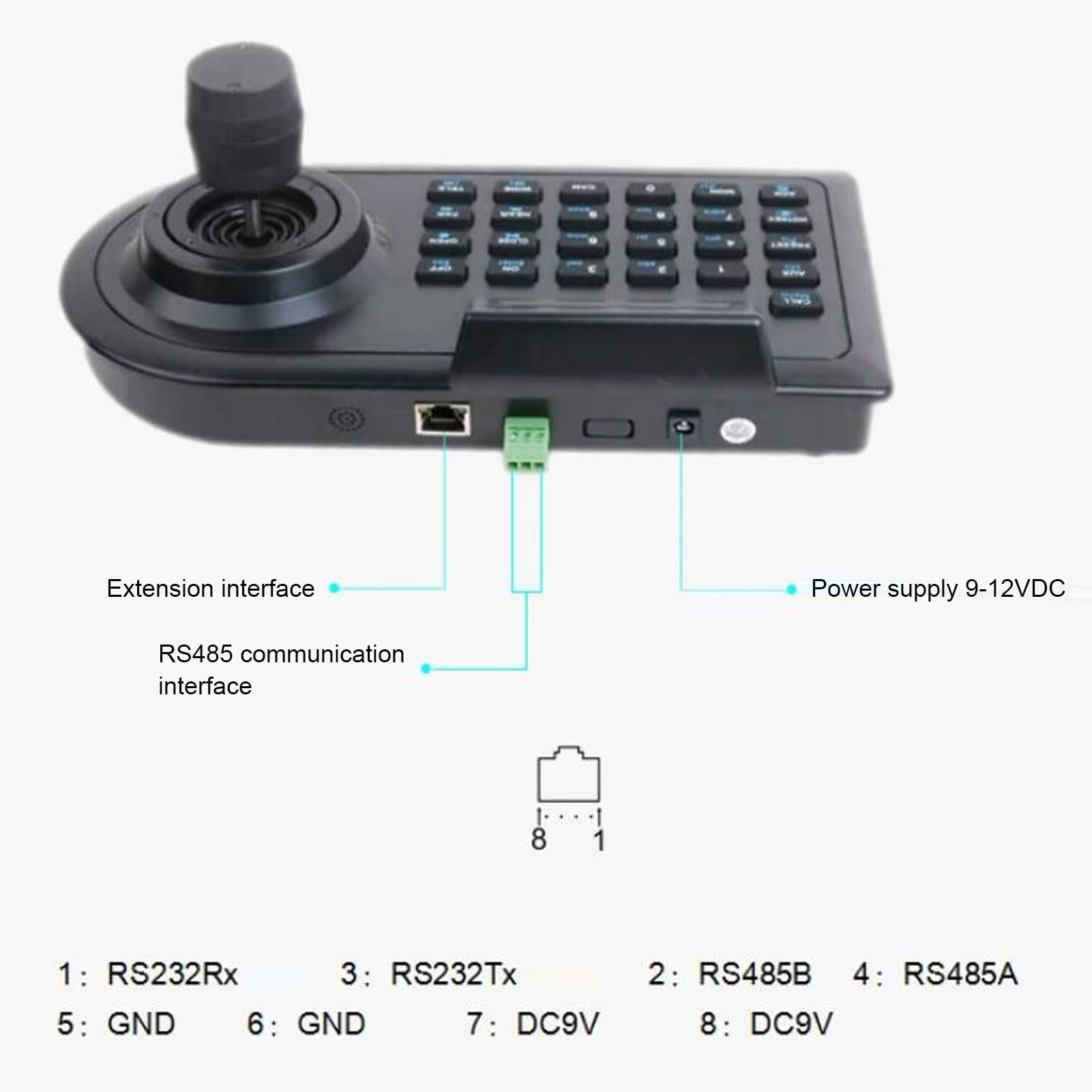 Jectse Controller Joystick Telecamera PTZ, Tastiera Controller Telecamera Dome IP Poe con Joystick 3D, 232 /per PELCO-D/per PELCO-P/AD, per Il Controllo di 32 DVR NVR 256 (Spina
