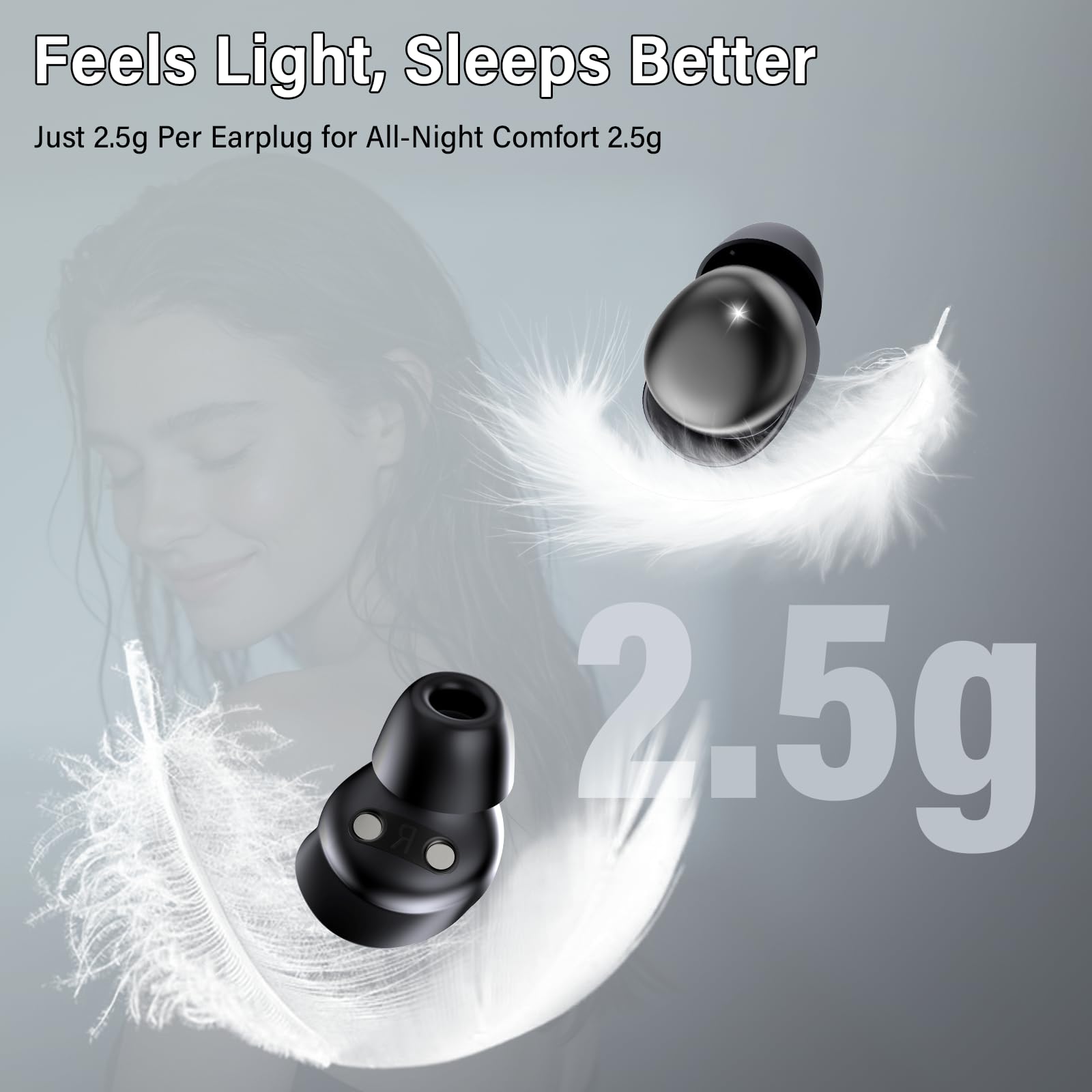Ecouteurs Bluetooth sans Fil, Écouteurs Sommeil pour Dormir sur le Côté Avec Suivi du Sommeil, Sleep Earbuds Bluetooth 5.4 Mini Écouteurs Sans Fil pour Dormir Alarme personnelle Casques 48H(Noir jais)