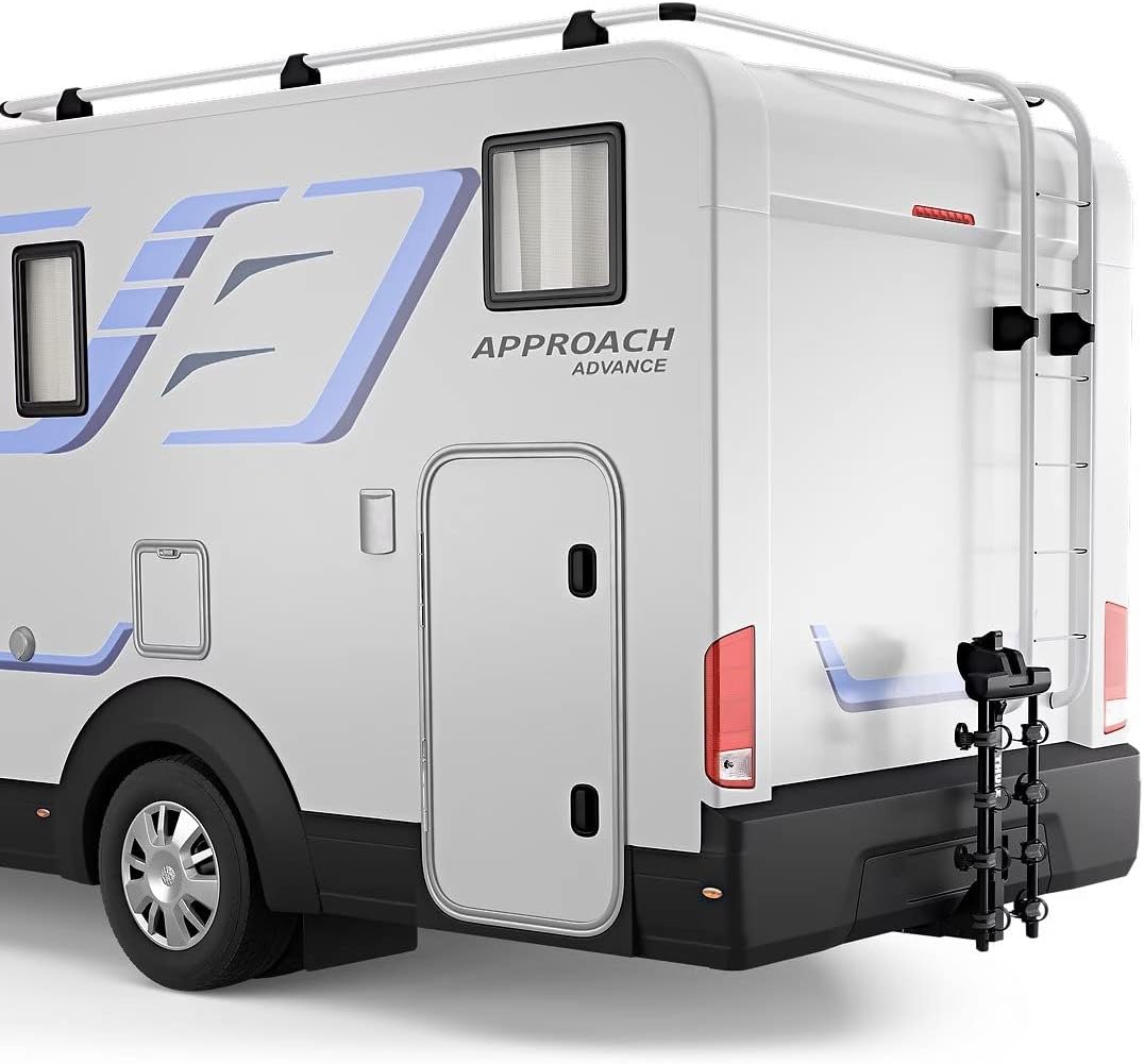 Thule Range Hitch Bike Rack with arms folded down on an RV