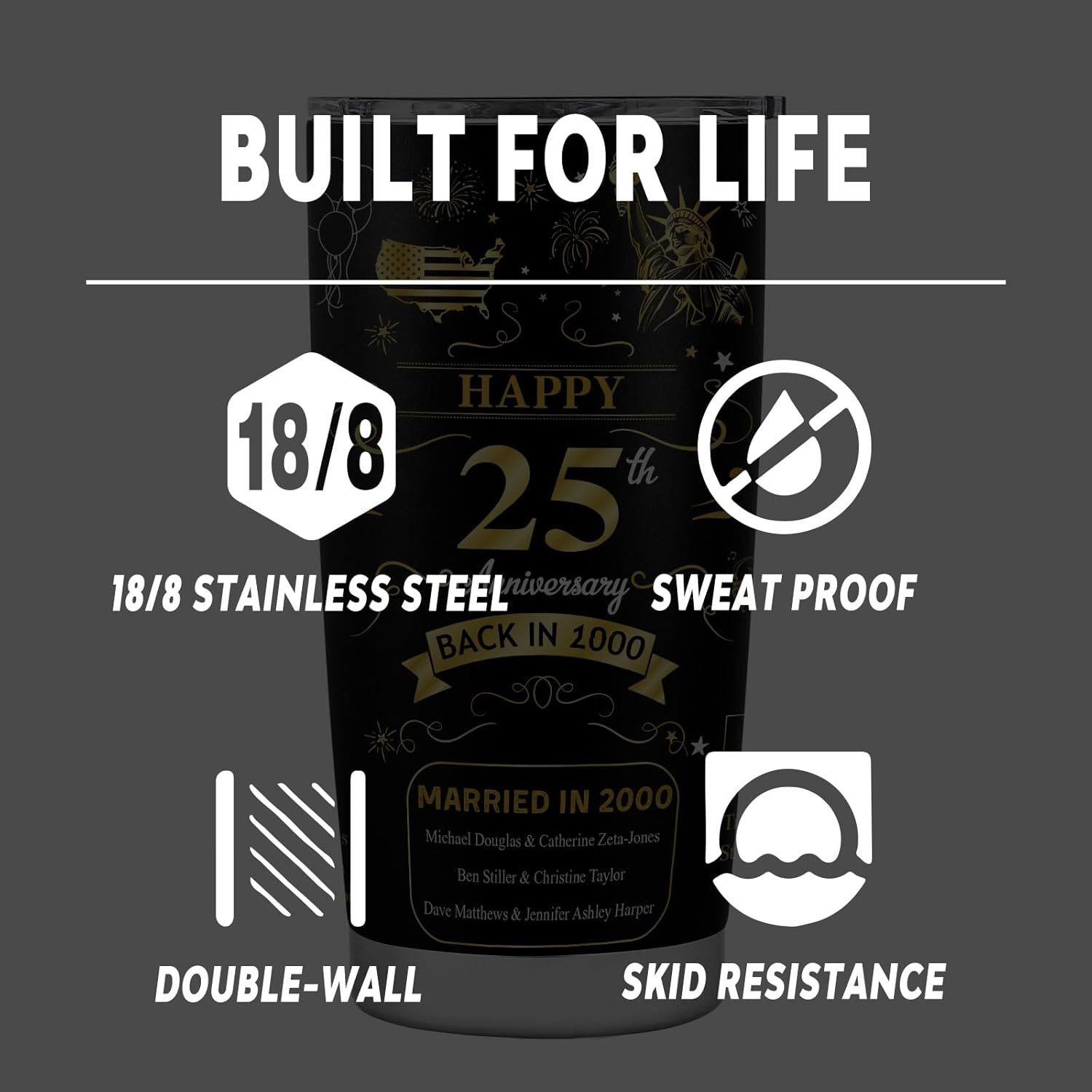 Happy 25th Anniversary Wedding Gifts for Men Women 25th Anniversary Tumbler 25 Years Wedding Gifts for Couple Wife Husband Back in 2000 Stainless Steel Vacuum Insulated Tumbler 20 oz - Image 6