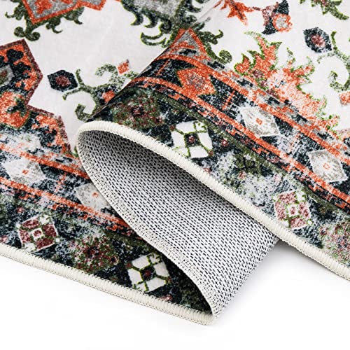 Carvapet Machine Washable Runner Rug Faded Distressed Vintage Medallion Non Slip Soft Velvet Mat For Kitchen Bathroom Bedroom Thin Doormat For Indoor Entrance Hallway, 2' X 7', Orange Red/Dark Green #TOP3