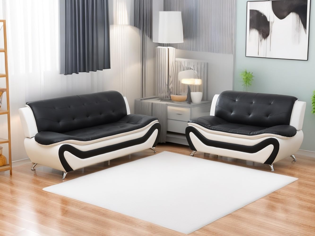 Living Room Sofa Set Leather Couch and Loveseat for Living Room, Living Room Couch Set, Sofa for Bedroom, Apartment, Living Room Furniture Sets (Black&White, Sofa+Loveseat)