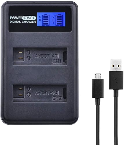 Miniatura 4 de Paquete de 2 baterías AHDBT-401 y cargador USB dual LCD para Gopro Hero 4 Baterías Go Pro Hero4 AHDBT 401 Accesorios de cámara de acción