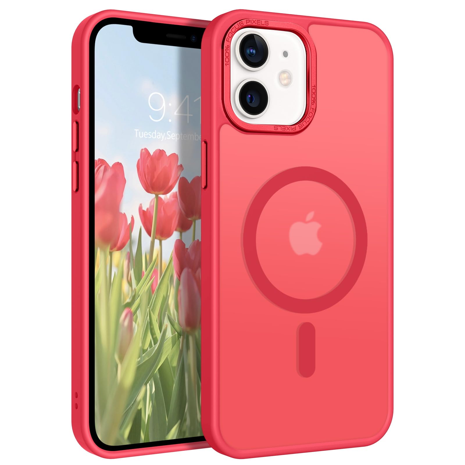 GaoBao Magnetic For IPhone 12 Case, IPhone 12 Pro Case, [Compatible With Magsafe] Slim Fit Shockproof Translucent Matte Protective Women Men Girls Boys Case Cover For IPhone 12/12 Pro 6.1'', Hot Pink