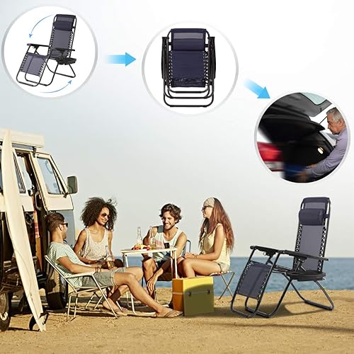 Miniatura 5 de Sillas de gravedad cero, sillas de patio, sillas de patio, 2 unidades de relines ajustables para piscina y patio con portavasos