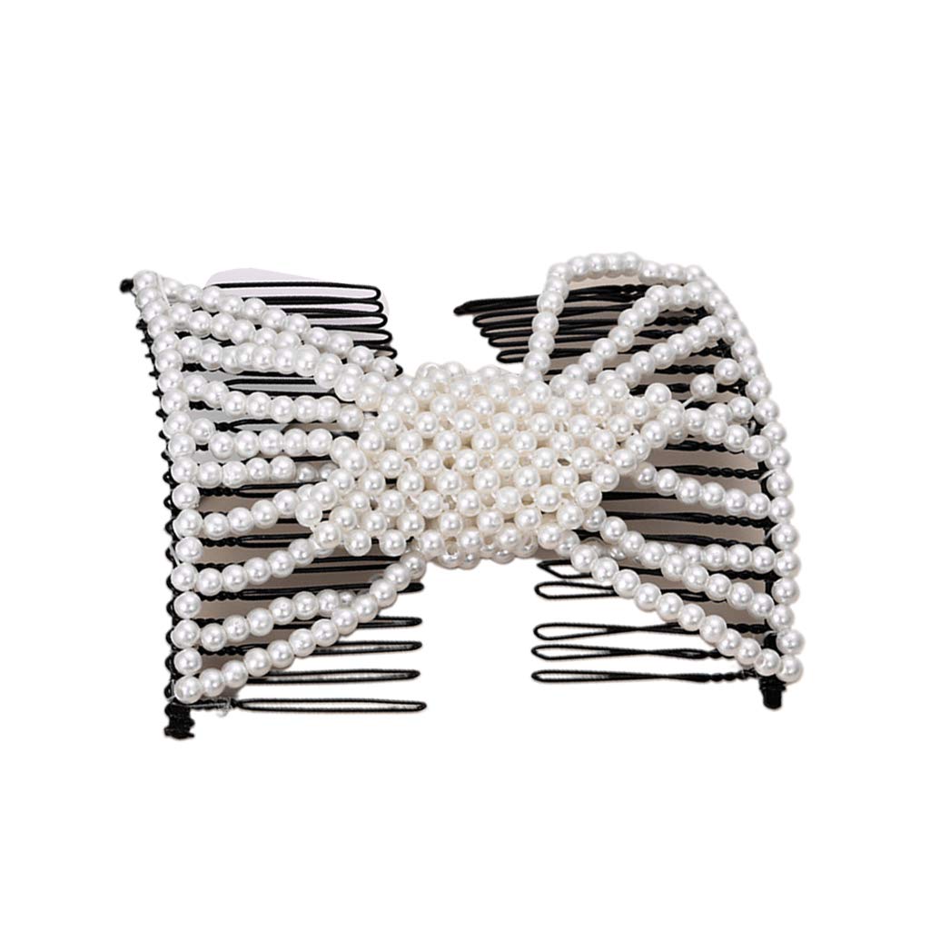 UNWSTYU Women Handmade Pearl Beaded Jewelry Magic Hair Side Combs Stetchable Double Clip