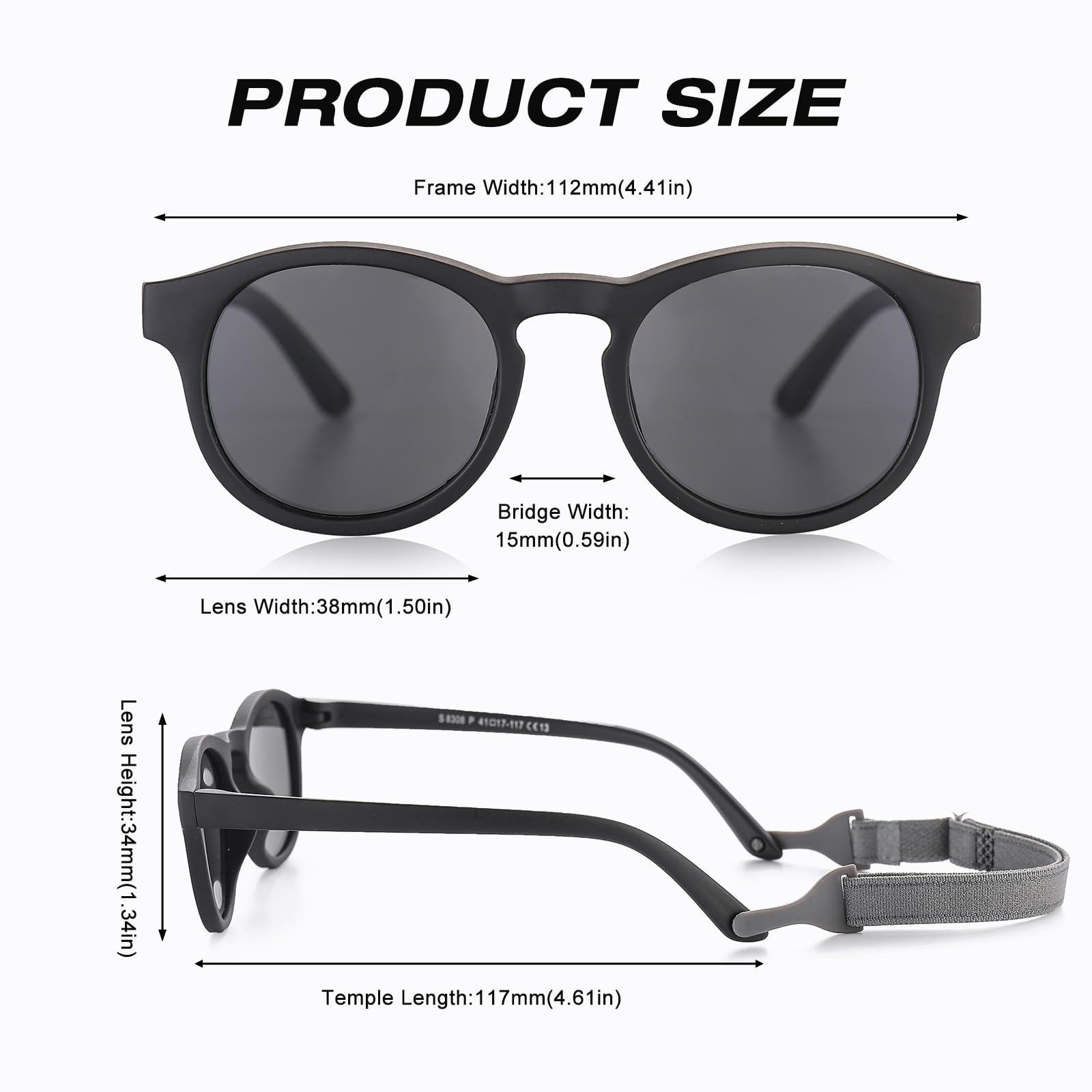 Baby First Sonnenbrille mit Riemen, rund, flexibel, UV400, polarisiert, für Kinder von 0–24 Monaten