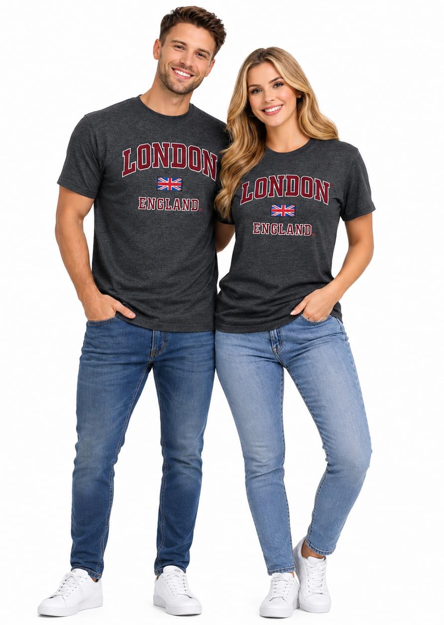 Gwcc Unisex Charcoal Official London England Applique Embroidery T-Shirt Dark Grey| Classic Heritage Cotton Tee | Licensed Collegiate Apparel (2Xl-4Xl) (Uk, Alpha, 3XL, Regular, Regular)