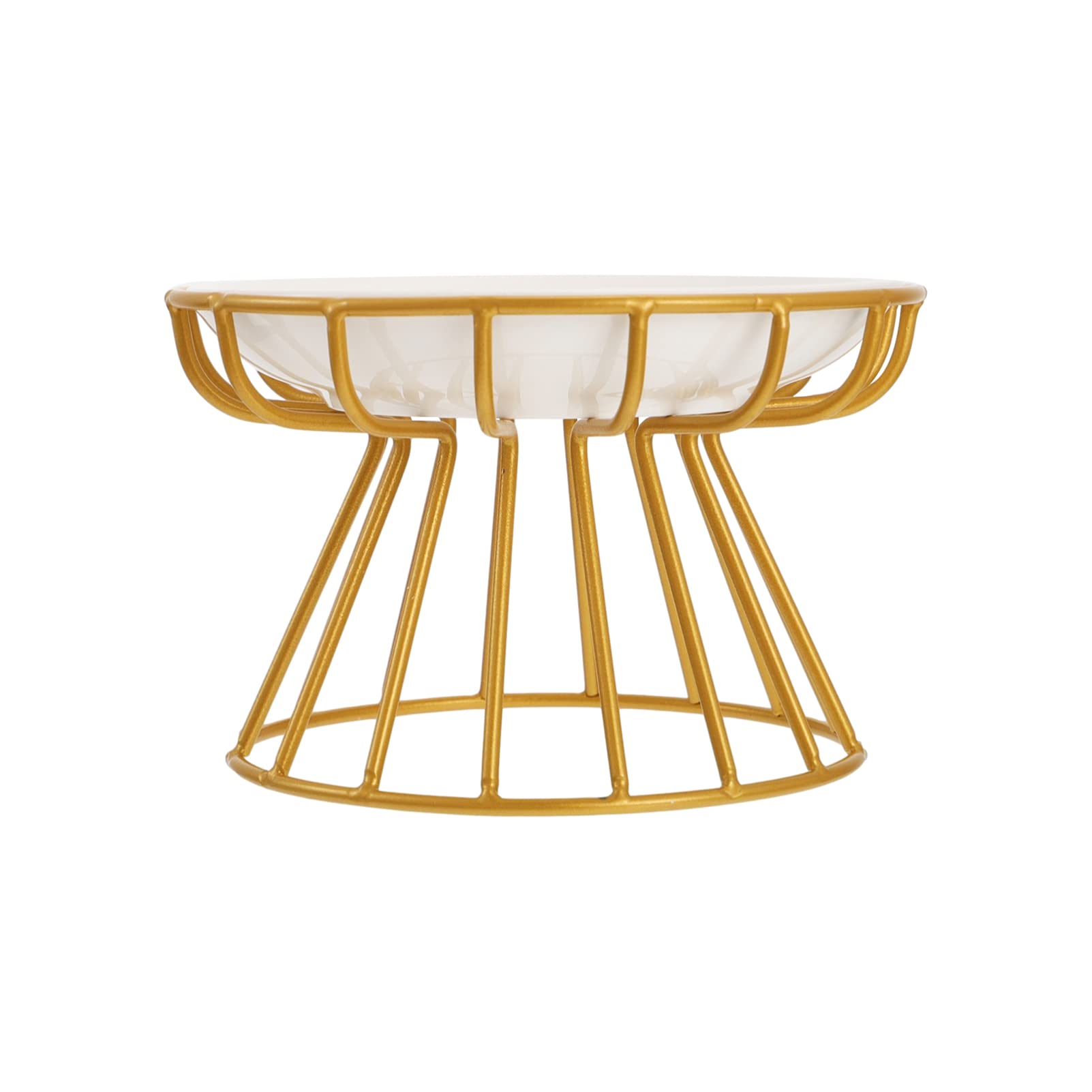 ULTECHNOVO Raised Cat Bowl with Metal Stand Ceramic Pet Feeding Bowl for Cats and Small Dogs Elevated Water and Food Dish Comfortable Dining Height Gold Finish 6.30X6.30X3.94In