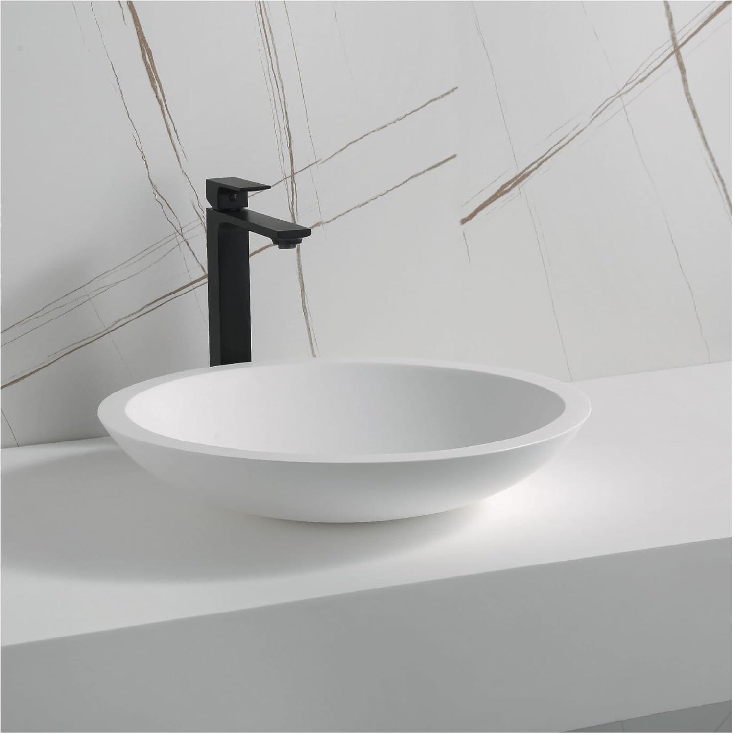 Karran Quattro QM162 Matte White Acrylic 19 in. Round Bathroom Vessel Sink