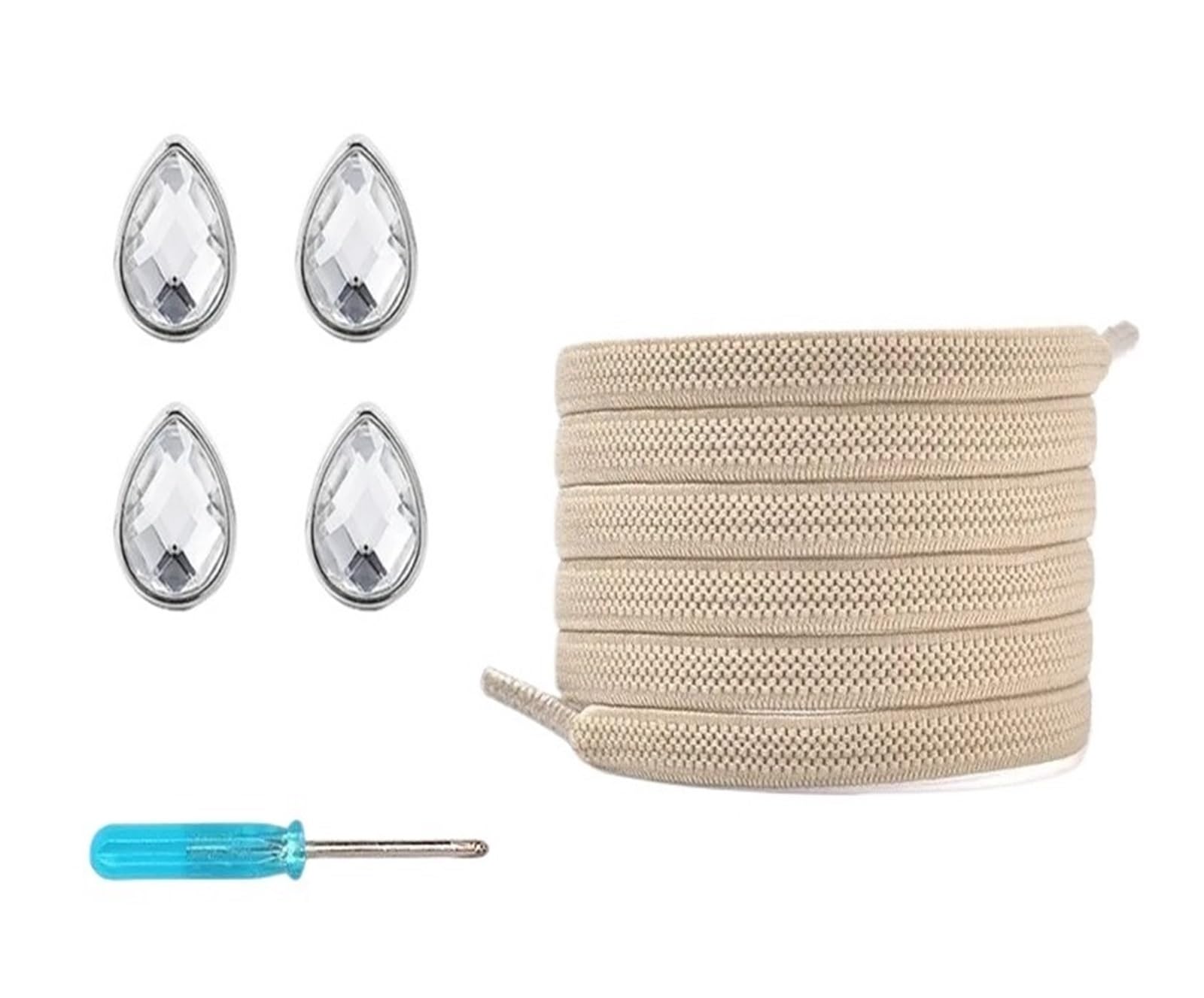 GPDNBIEU Shoelaces, No Tie For Shoes With Colorful Rhinestone Buckles Laces Without Ties(Khaki)