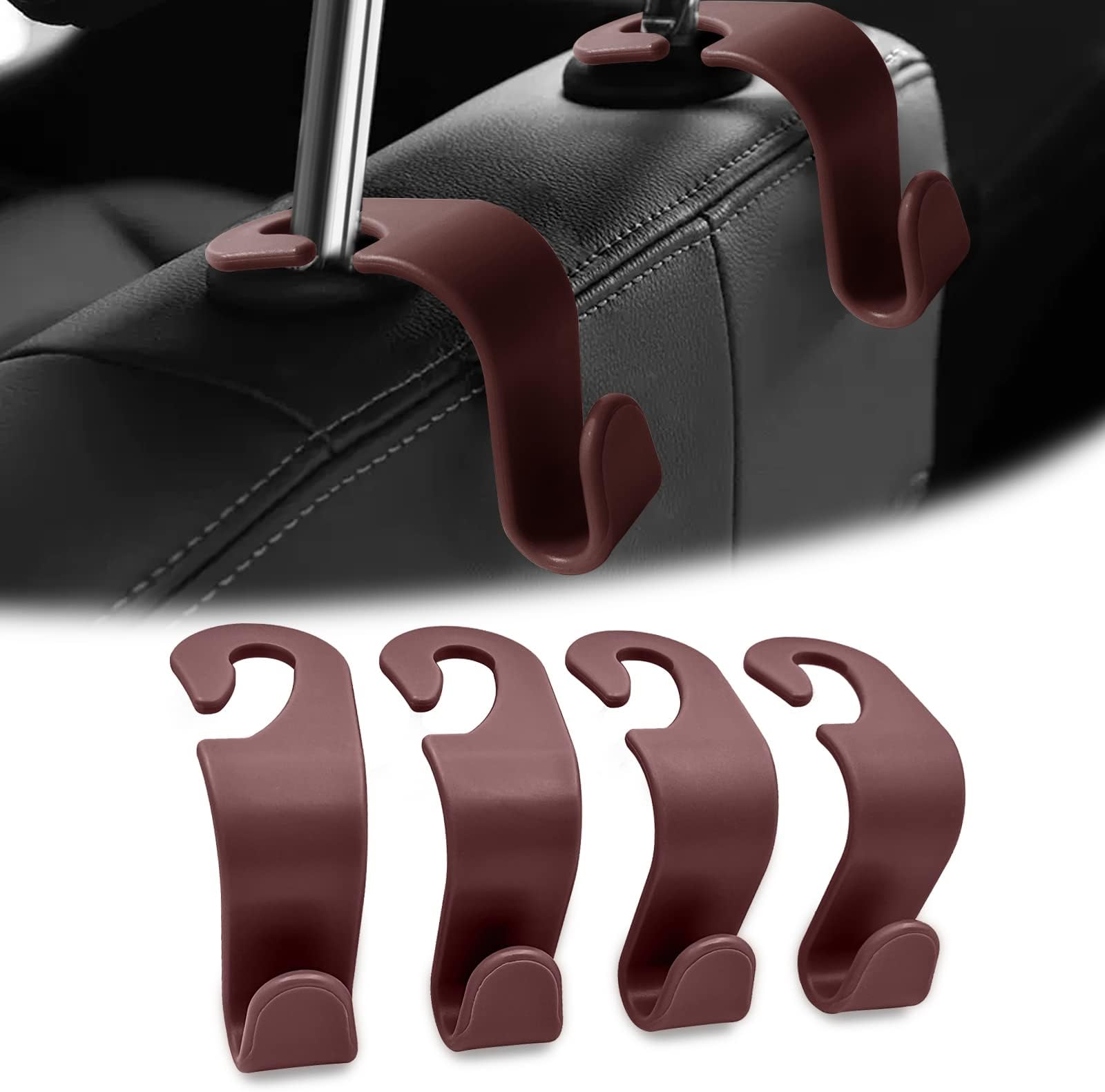 BSAMZO 4 Pcs Car Seat Headrest Hook Back Seat Headrest Hanger, Auto Seat Hook Hangers, Interior Accessories Storage for Purse Coats Umbrellas Grocery Bags Handbag, Universal for Most Car (Wine red)