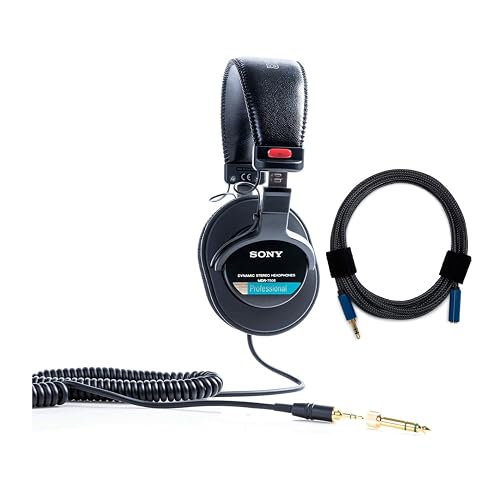 Sony MDR7506 Folding Professional Closed Ear Headphones Bundle with Knox Gear Nylon Braided 3.5mm Audio Extension Cable (2 Items)