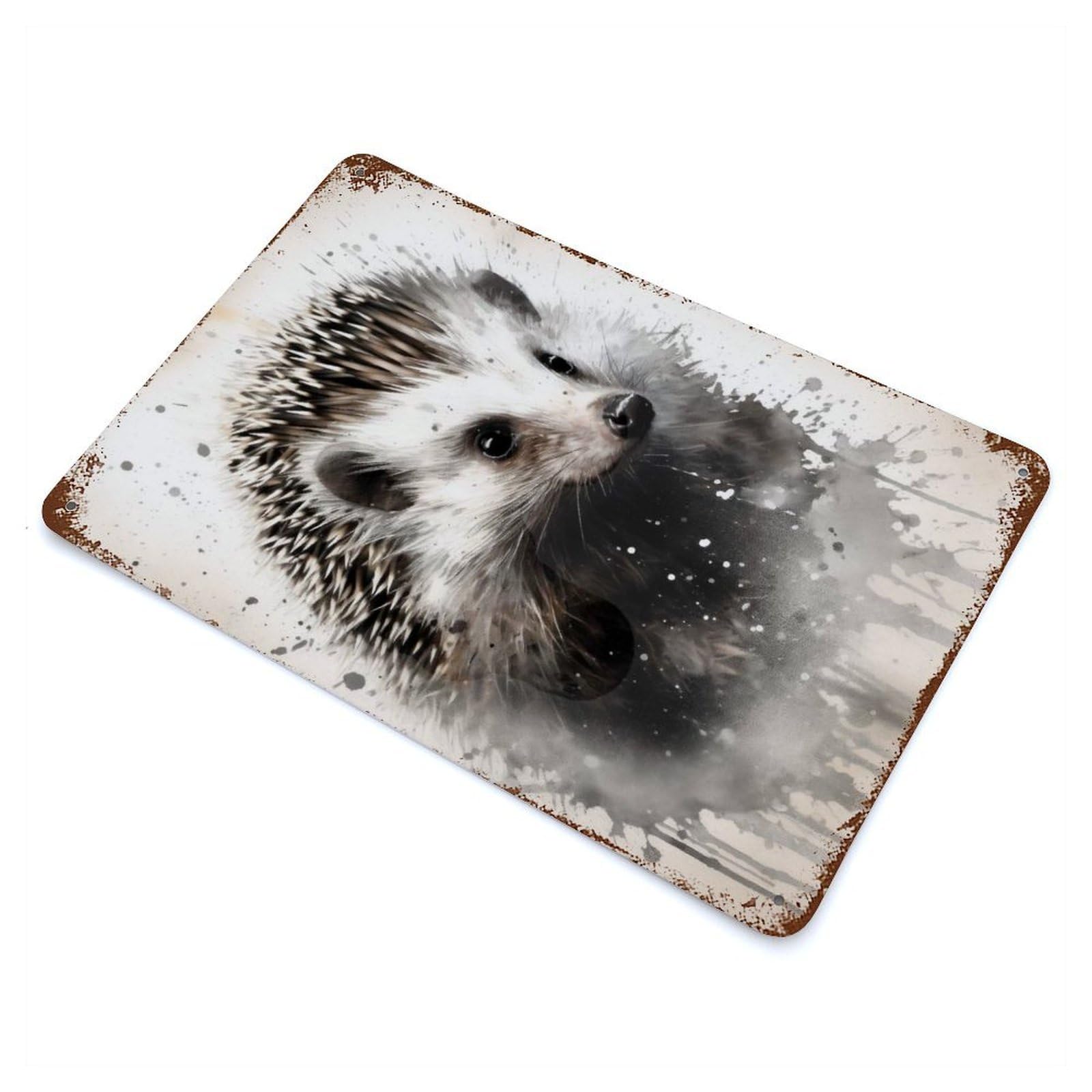 Hedgehog Beauty Watercolor Vintage Rust Metal Sign 11.8"x7.9", for Basement, Hobby Room And Garage Decor, Farmhouse Wall Decor