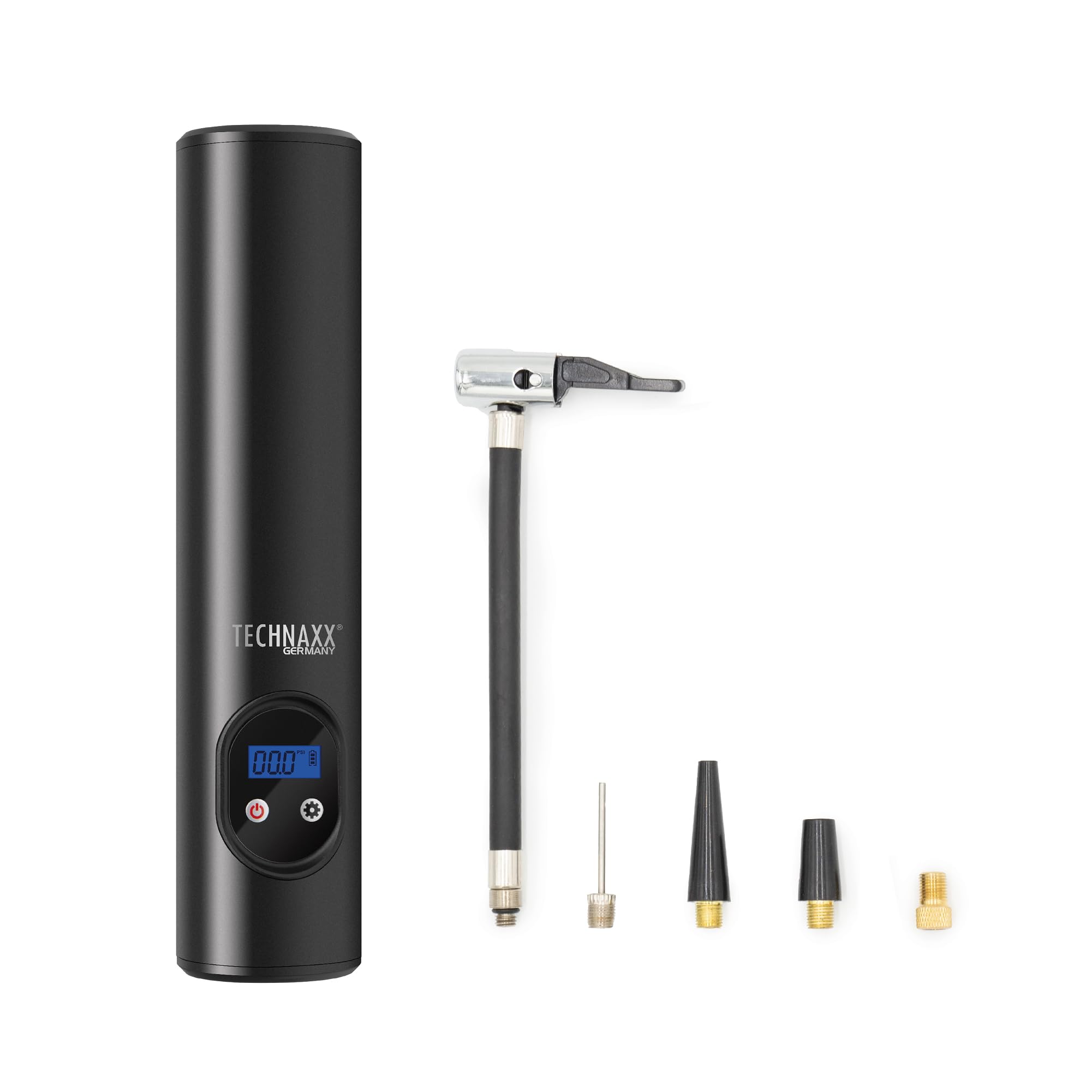 Technaxx Compressore Aria Portatile 6000mAh – Gonfiatore Wireless con Display Digitale, 8 Bar Auto Stop, 12V, Pompa Pneumatici per Auto, Bicicletta, Moto e Palloni, Luce LED - TX-157