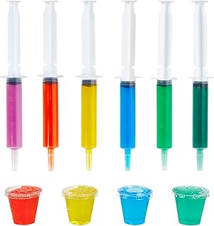 50 Piece Jello Shot Set Include 25 2 oz Jello Shot Syringes and 25 2 oz Jello Shot Cups with Lids, Reusable Jello Shot Containers and Shot Glasses, Great for Halloween Thanksgiving Christmas Party