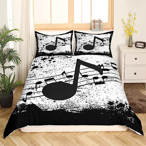 Homewish Music Theme Bed Set Black Musical Note Duvet Cover - Image 2