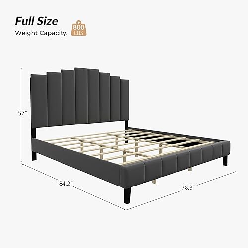 Miniatura 9 de HULALA HOME Base de cama tapizada tamaño Queen con patas centrales, marco de cama Queen de estilo contemporáneo con cabecera y soporte de listones