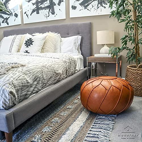 Moderner Faux Leather Pouf Unstuffed Ottoman Moroccan Footstool, Floor Footrest Cushion, Storage Solution - Natural Brown Color (Brown, 23X11) #TOP7