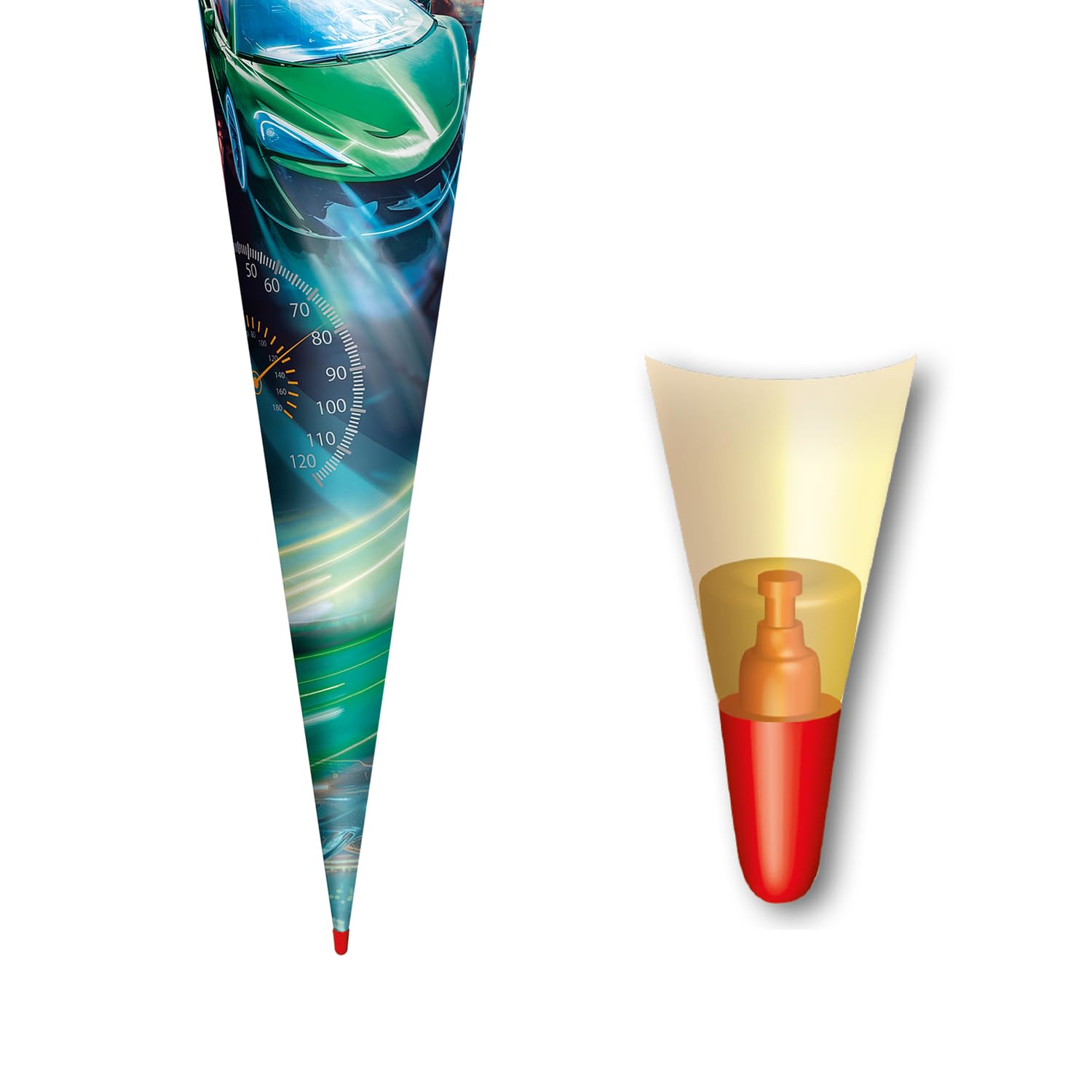 ROTH Cornet Surprise Racing - 70 cm - Rond - avec Fermeture en Feutre - Emballage Cadeau pour la rentrée des Classes