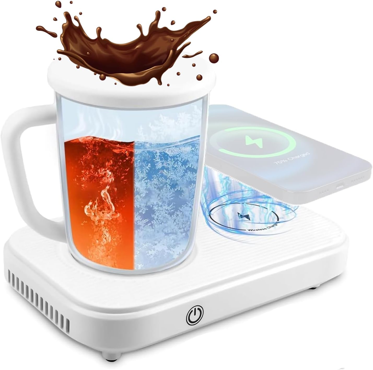 Coffee Mug Warmer for Desk, Heating, Cooling Three-in-one, with Lid for Coffee/Tea/Milk in Your Home & Office, Coffee for Women Men ParentsWhite,
