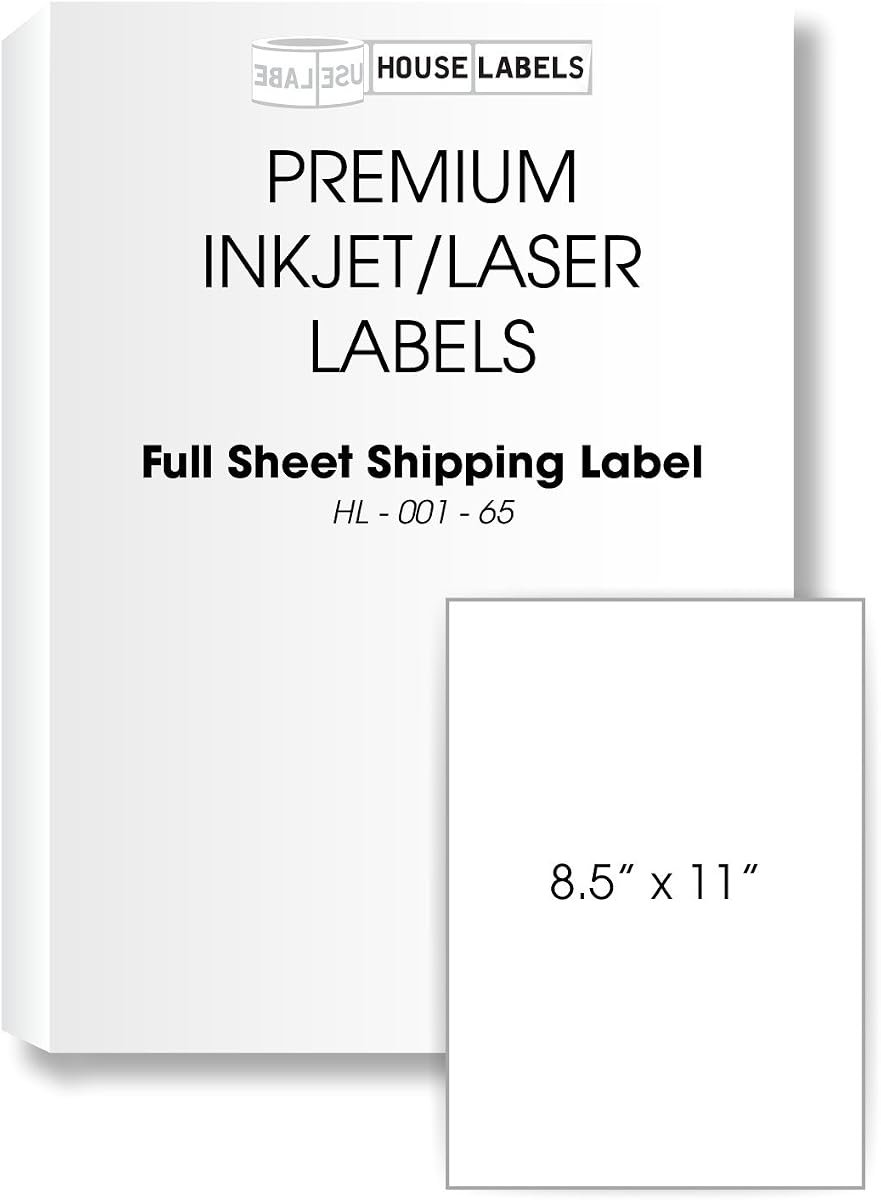 1-up Multipurpose Labels (8-1/2" x 11") | For Laser and Inkjet Printers, 800 Sheets