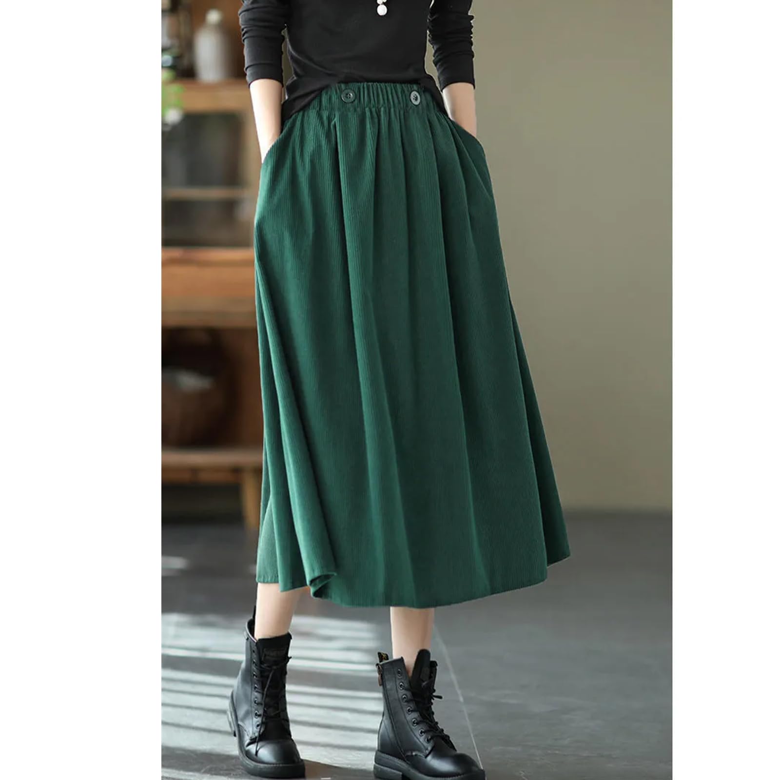 Rock Damen Cordröcke Lang Für Frauen Herbst Winter Midi Rock Elegante Frau