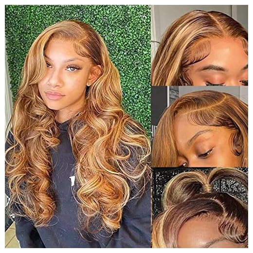 Honey Blonde Lace Front Wig Pre Plucked Ready to Wear 13x4 HD Glueless Body Wave Highlight Lace Front Wig for Women Natural Looking Synthetic Heat Resistant Fiber Hair Wig (26 Inch, Honey Blonde)