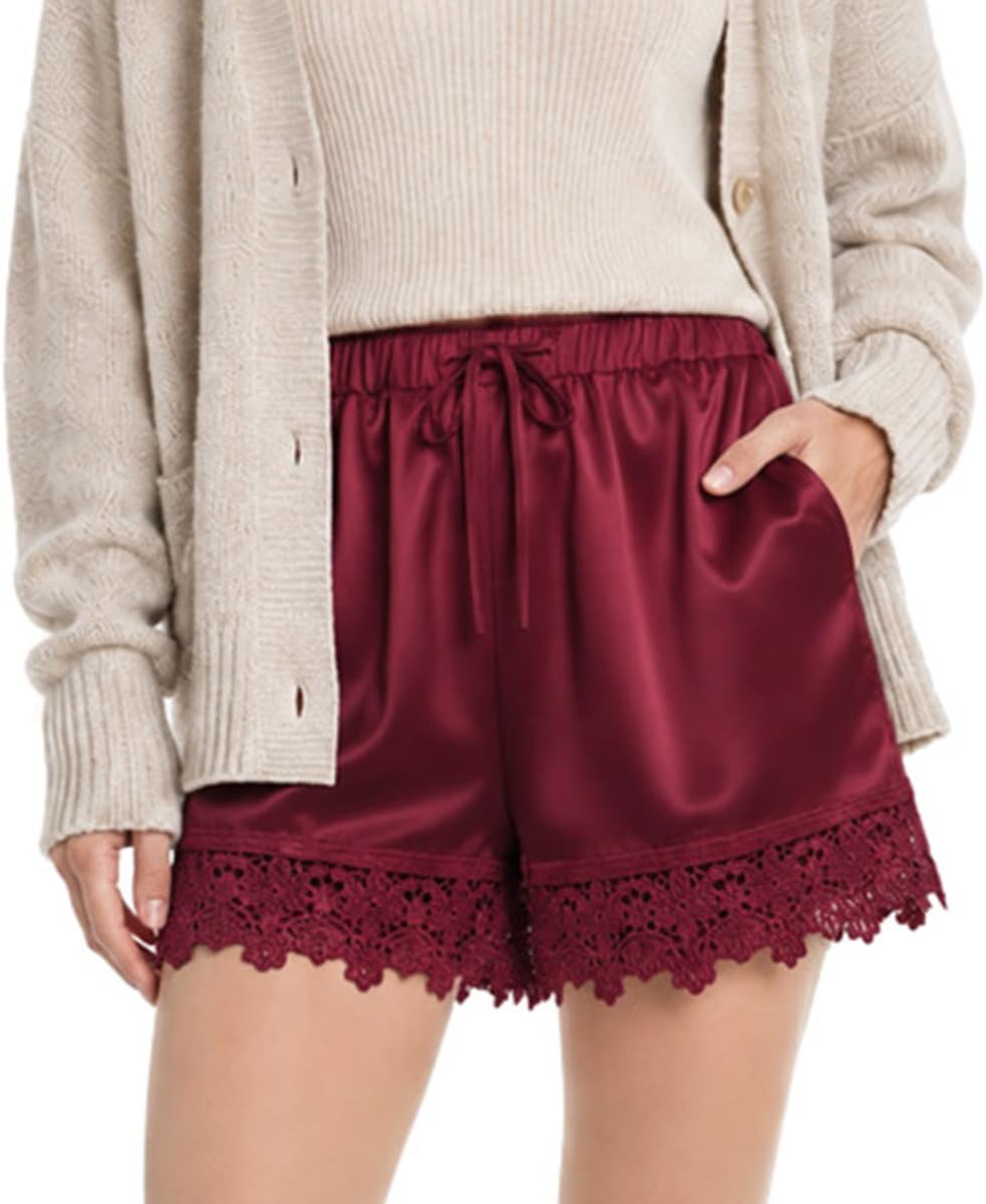 Women's Satin Shorts Lace Trim Silk Pajama 2026 Summer Y2K Mini Lounge Shorts
